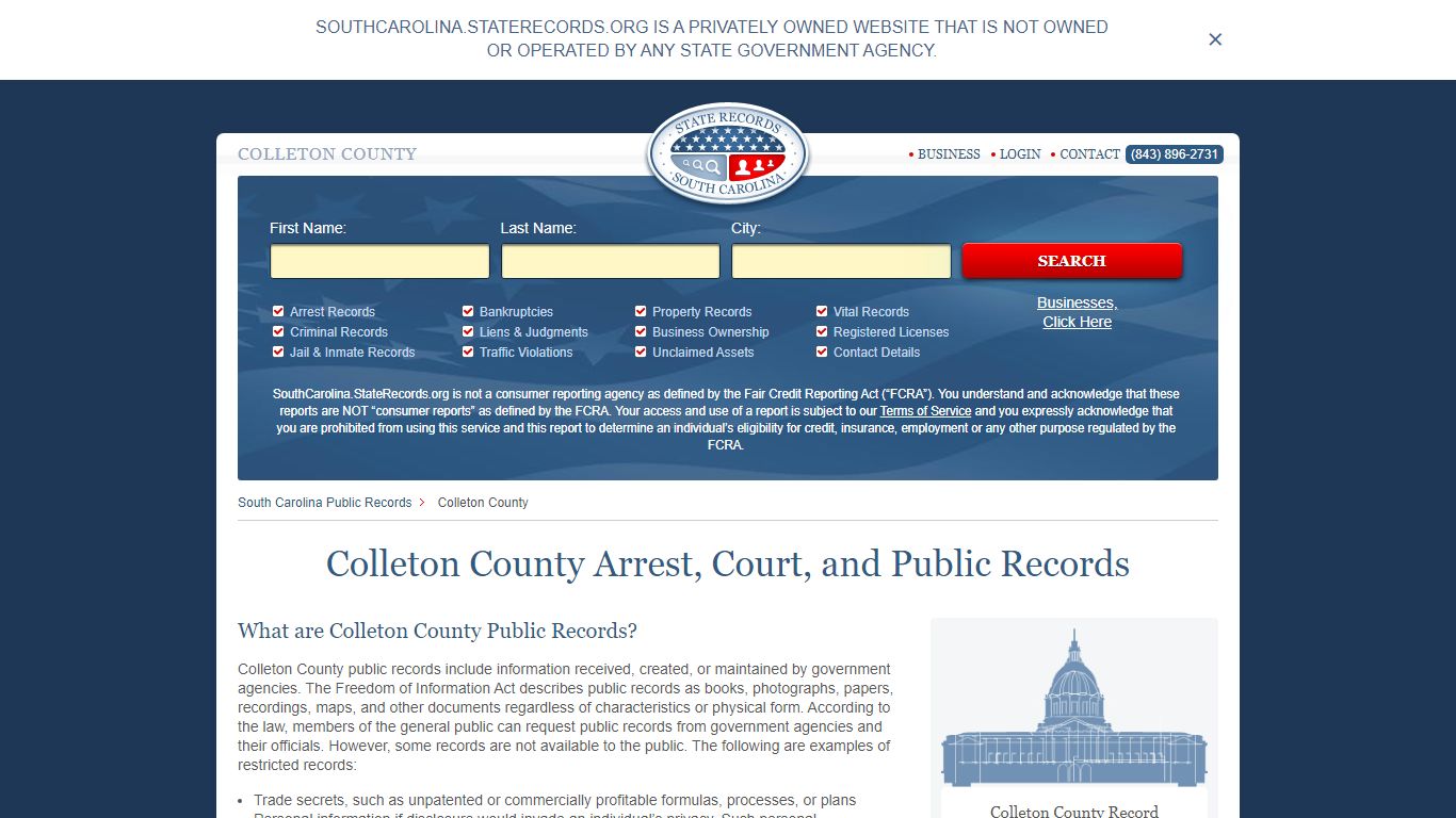 Colleton County Arrest, Court, and Public Records